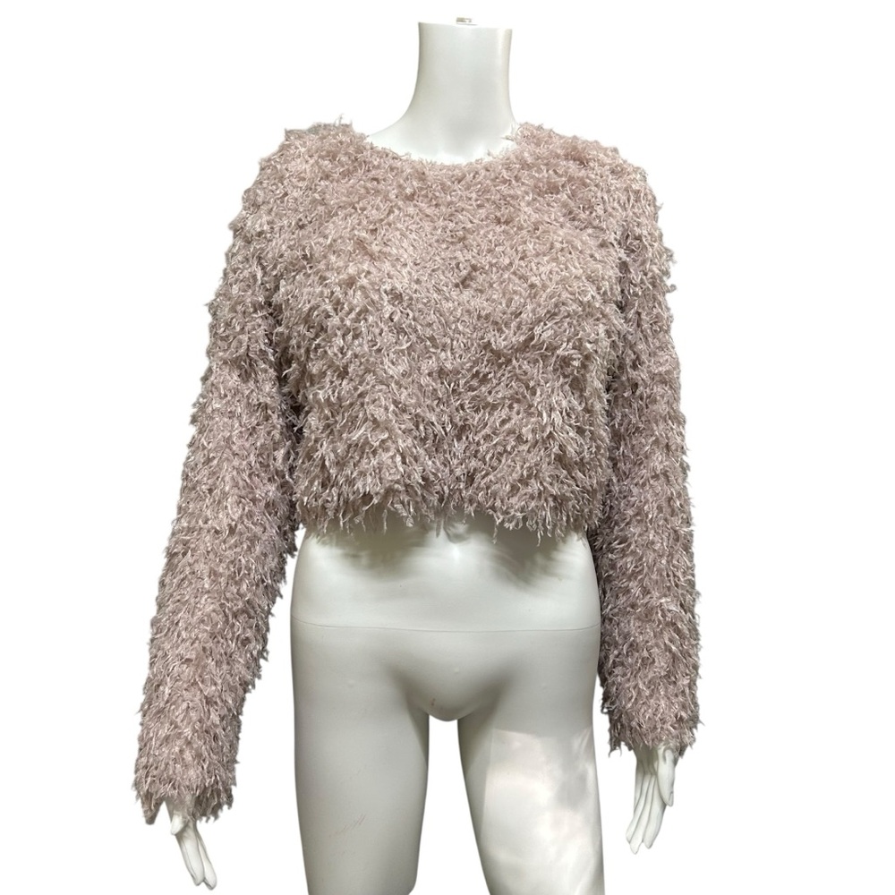 Zara Feather Effect Mauve Long Sleeve Cropped Top Size M